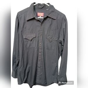 Vintage Ely Plains Solid Black Western Shirt Snap Front Mens 16/34-35